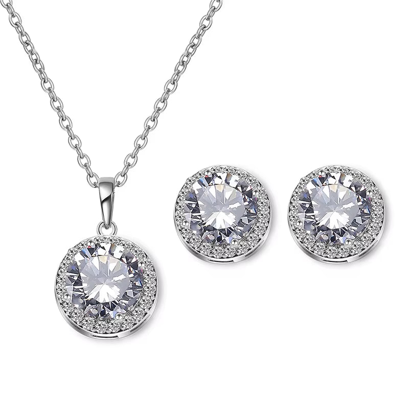 Classic Geometric Round Zirconia Jewelry Set for Women