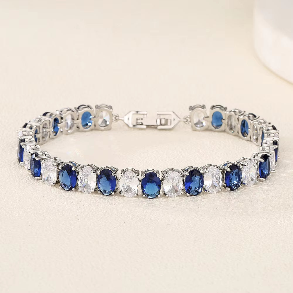 Classic Oval Zircon Bracelet Set - Sapphire-Accented Hand Jewelry