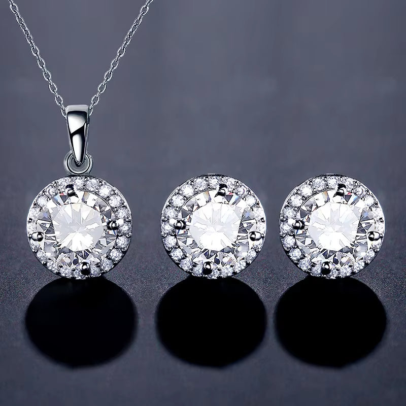 Classic Geometric Round Zirconia Jewelry Set for Women