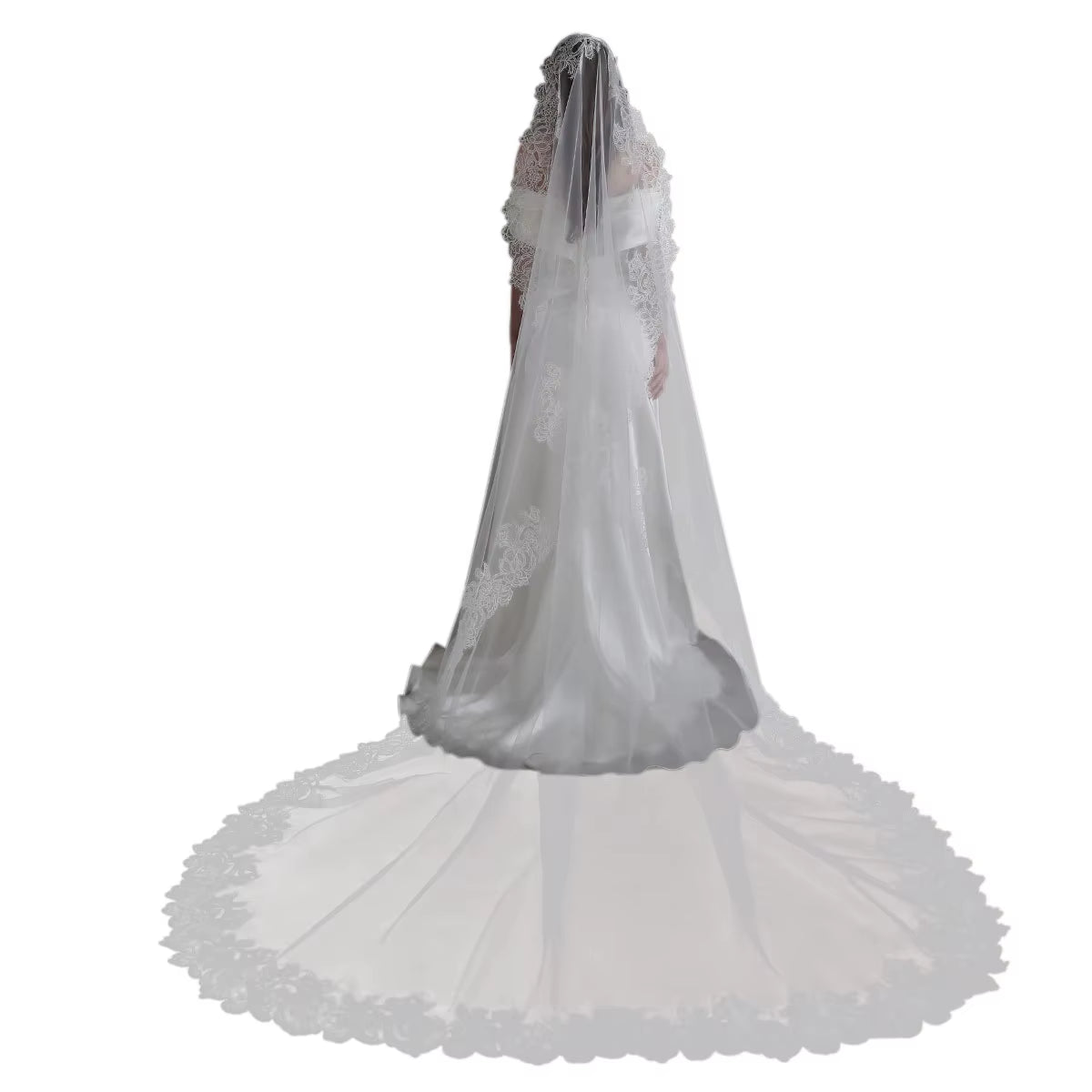 Luxury Royal Wedding Bridal Cathedral Veil One-Layer Lace Appliqued