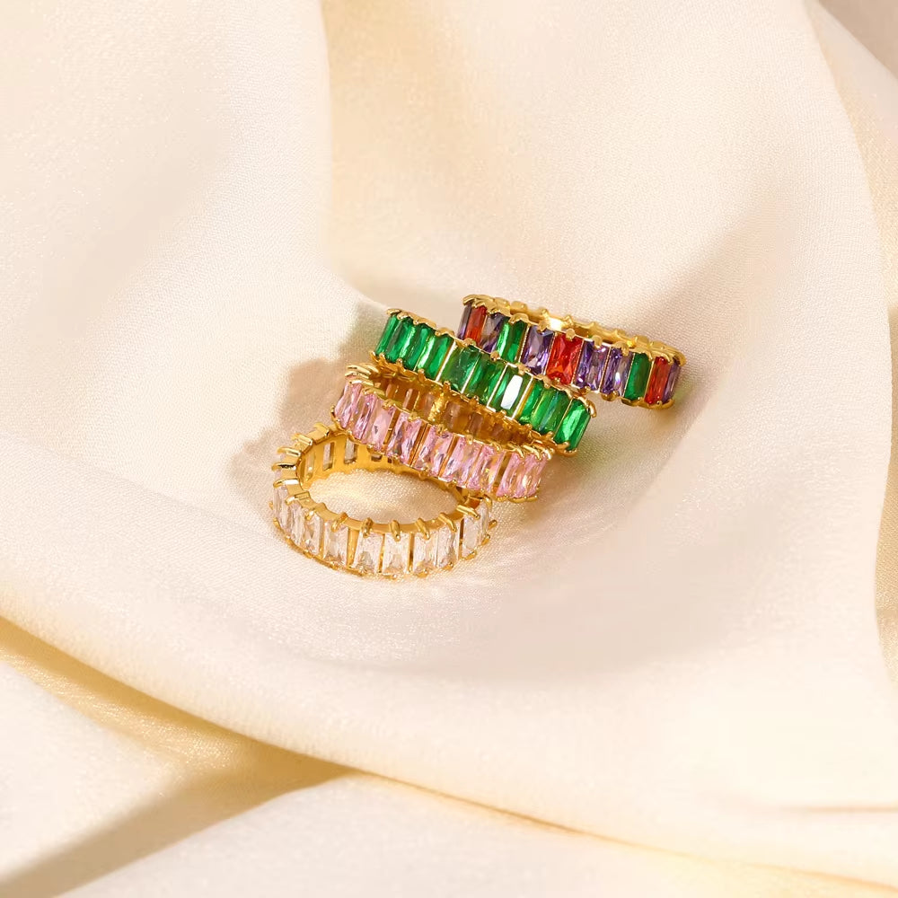 Rectangular Colored Zircon Statement Ring - Multi Colors