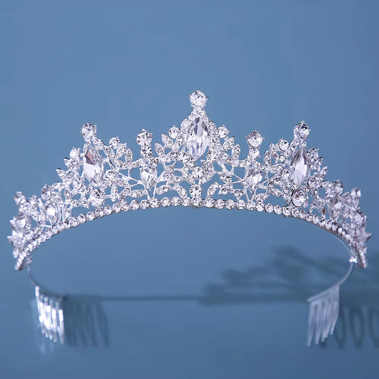 Baroque Crystal Queen Tiara - Luxury Rhinestone Bridal Crown with Comb