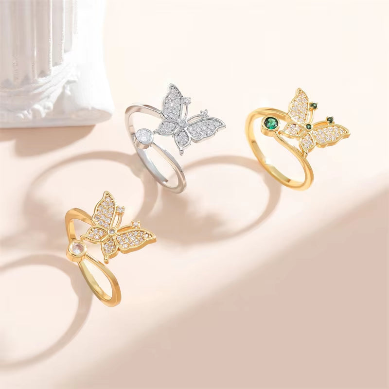 Gold Butterfly Swivel Ring 