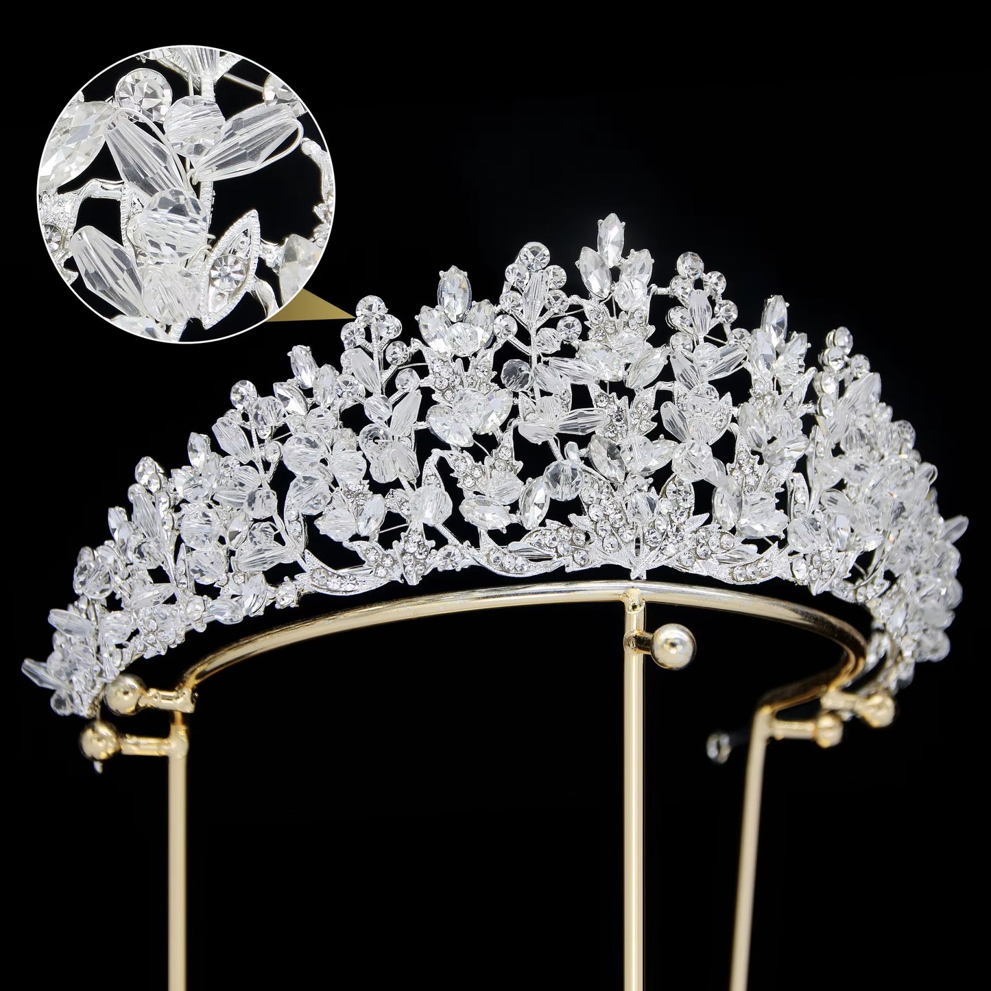 Elegant Crystal Bridal Tiaras Alloy Pearl Rhinestone Crown Wedding Hair Jewelry for Princess Headpiece