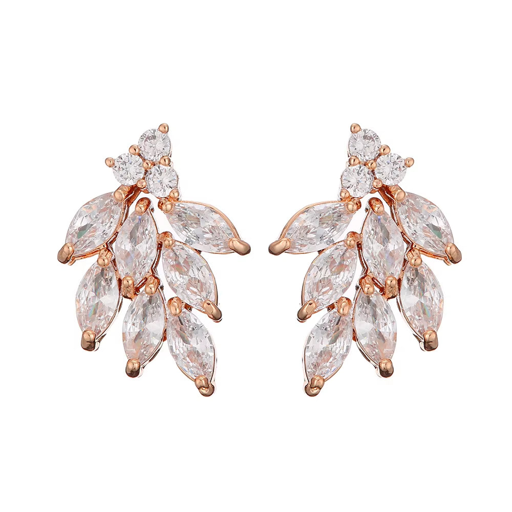 Marquis-Cut CZ Clip-On Bridal Earrings - Curved Crystal Clusters for Weddings and Bridesmaids