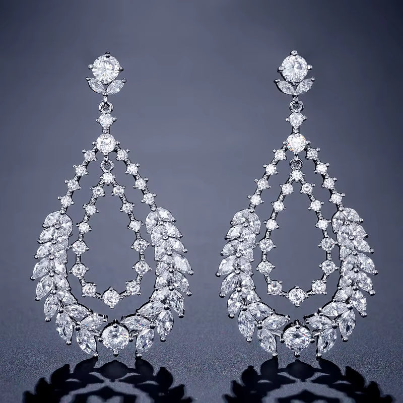 Classic Silver Drop Earrings with Zircon - Elegant European-American Style