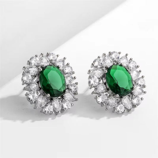 Emerald Drop Zircon Stud Earrings - Luxury Copper Jewelry for Women