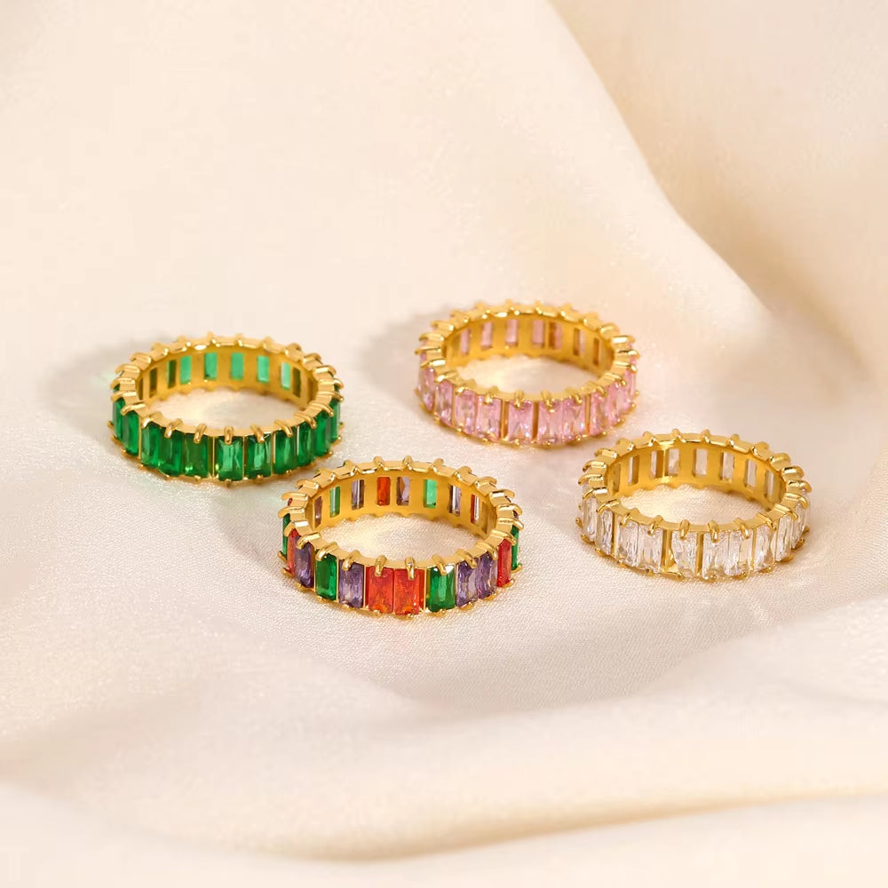 Rectangular Colored Zircon Statement Ring - Multi Colors