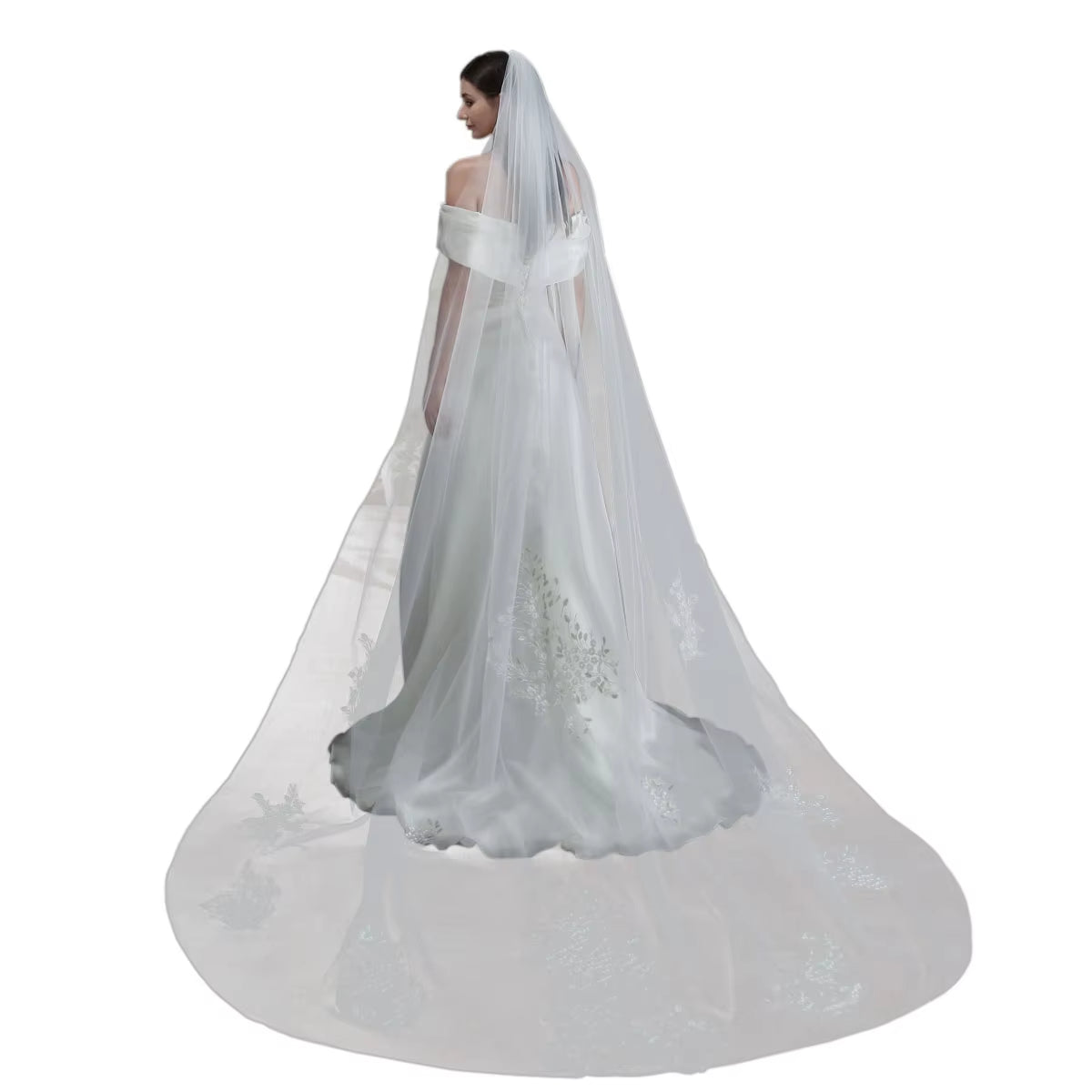 Luxury Royal Wedding Bridal Cathedral Veil One-Layer Lace Appliqued 