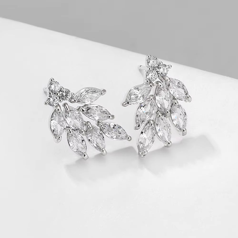 Marquis-Cut CZ Clip-On Bridal Earrings - Curved Crystal Clusters for Weddings and Bridesmaids