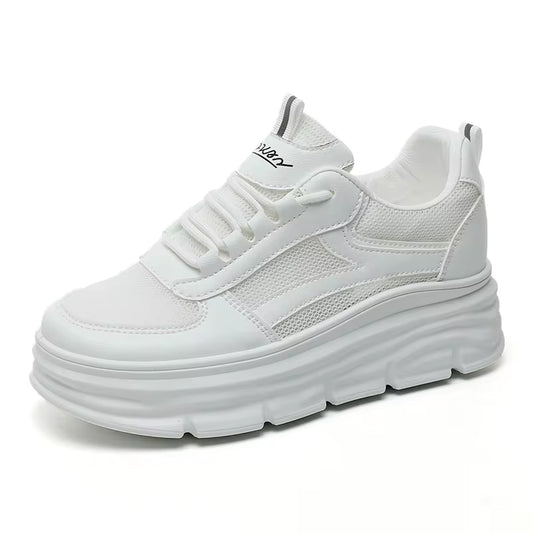 W3603 inside Heightened White 2023 New Summer Platform Mesh Single Shoes Tide Wild Casual Flat Casual Shoes