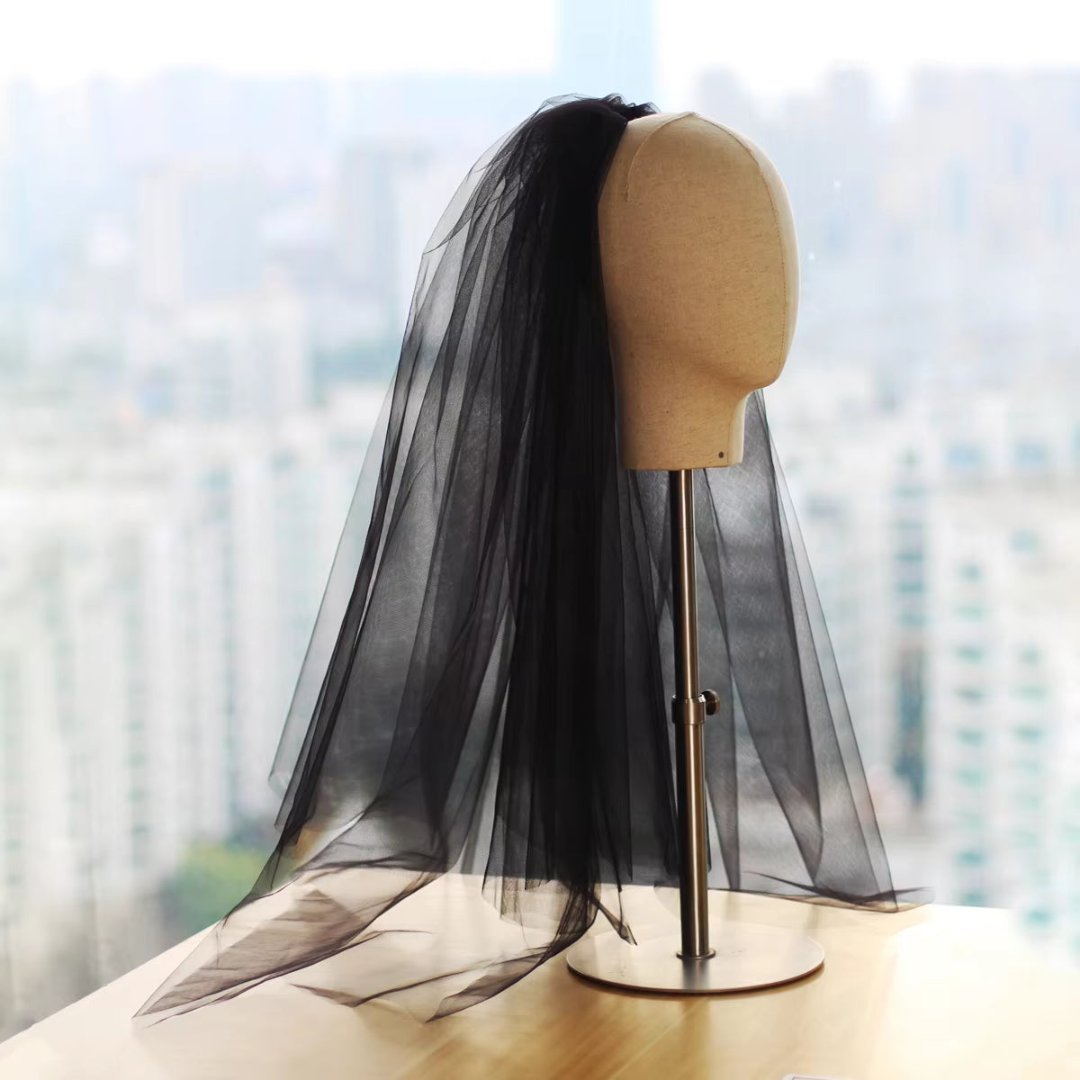 Classical Elbow-Length Bridal Veil in White Multi-Layer Plain Tulle-2 pcs