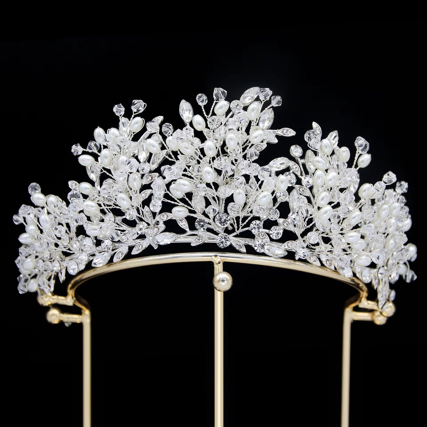 Luxury Bridal Tiara: Pearl, Rhinestone, and Copper Wire Headpiece