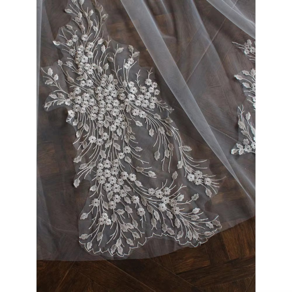 Luxurious Wedding Bridal Cathedral Veil 1-T Tulle Lace Appliqued 