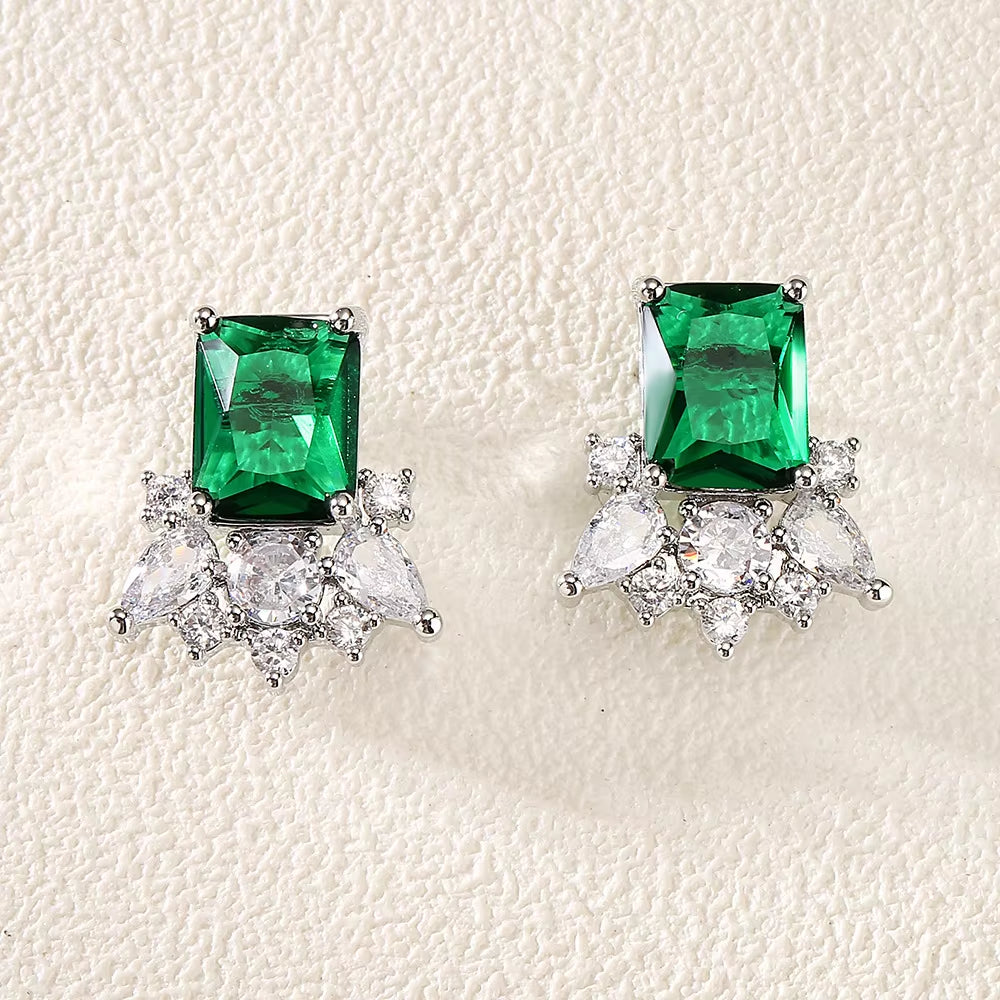 Shining Square-Cut CZ Stud Earrings - Fashion Jewelry for Women