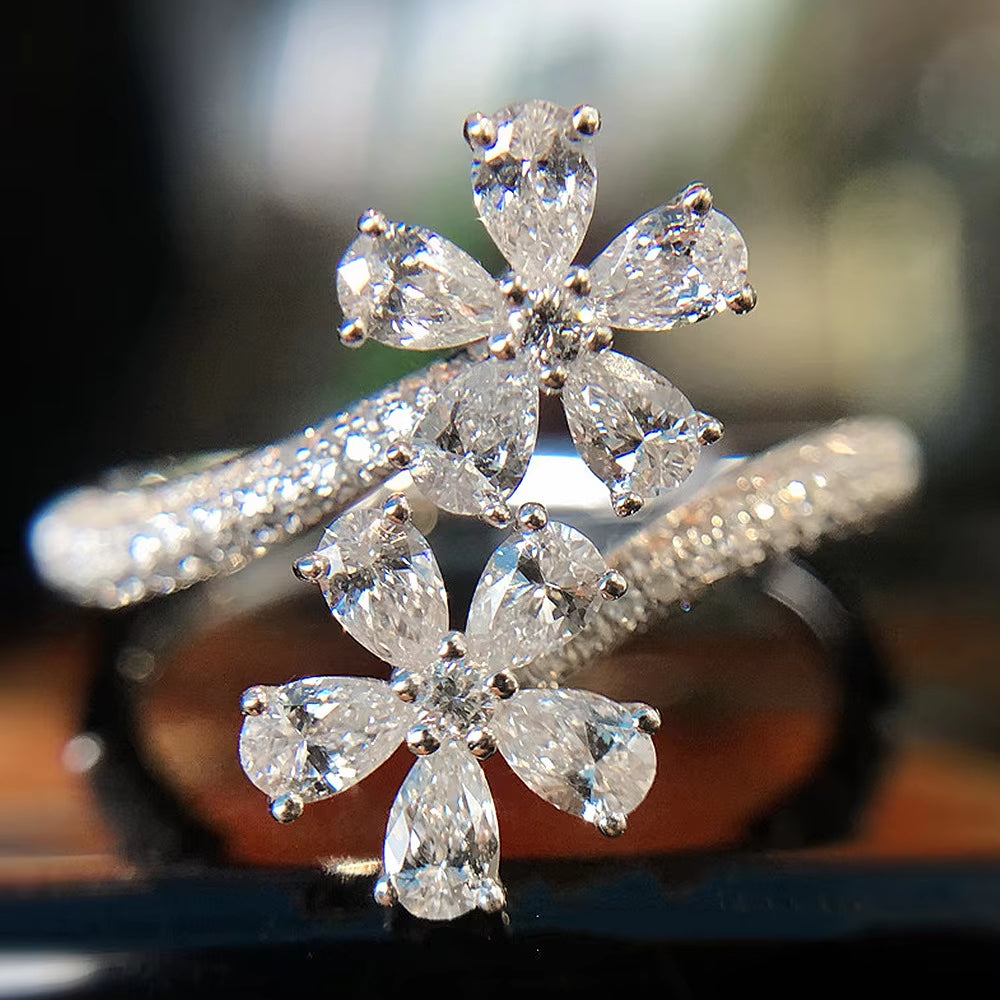 Baguette Diamond Flower Ring - Celebrity-Inspired Glamour