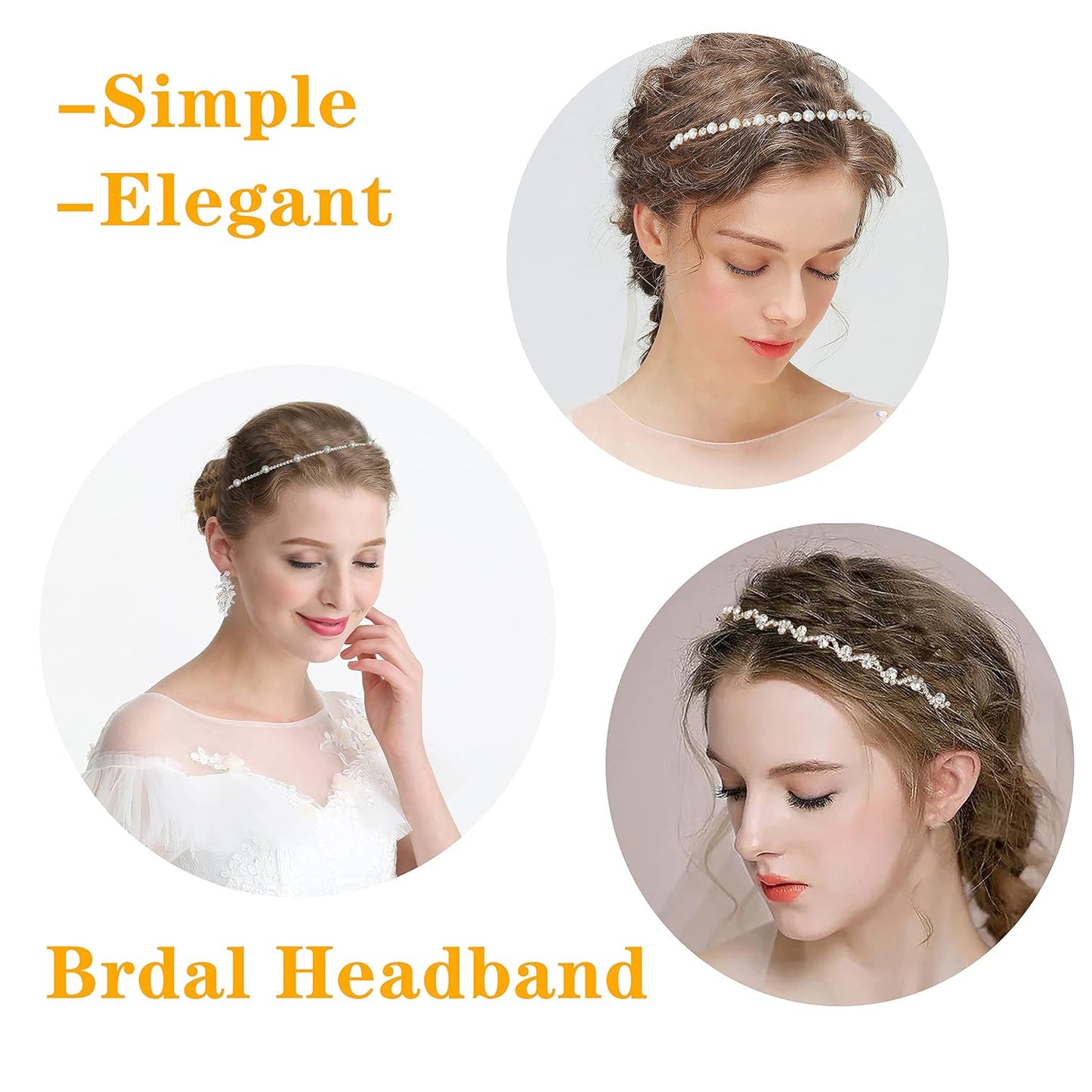 Wedding Headband Bridal Headpiece with Pearls Rhinestones Headdress for Bride Bridesmaids Flower Girls(5 PACK)