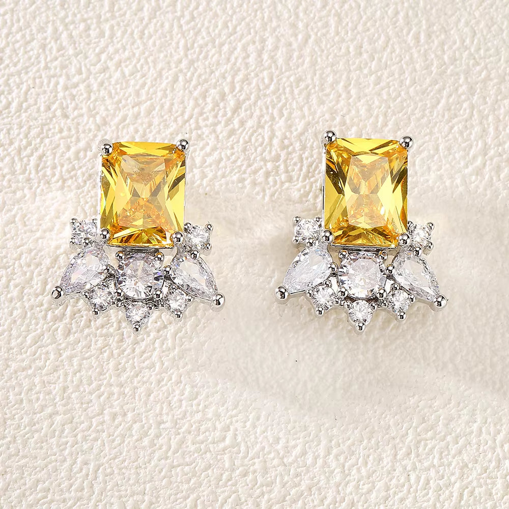 Shining Square-Cut CZ Stud Earrings - Fashion Jewelry for Women