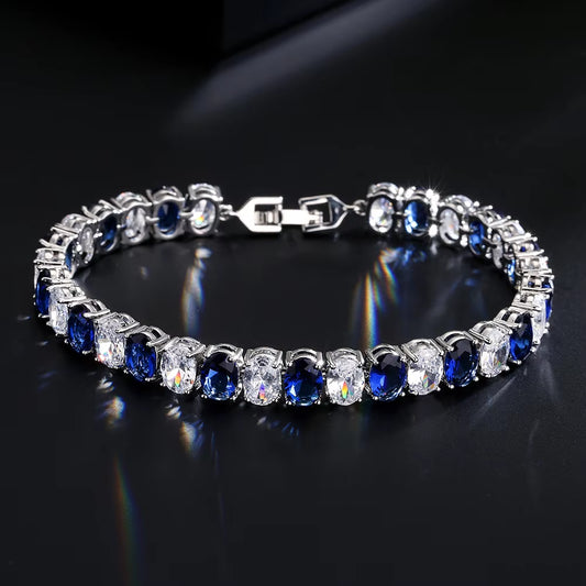 Classic Oval Zircon Bracelet Set - Sapphire-Accented Hand Jewelry