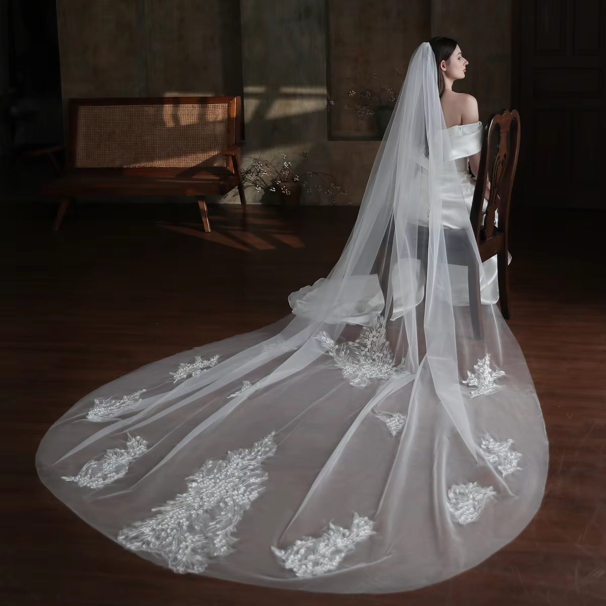 Luxurious Wedding Bridal Cathedral Veil 1-T Tulle Lace Appliqued 