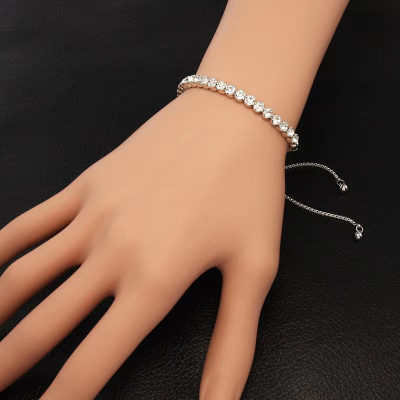 Crystal Row Pull-Tight Bracelet - Elegant Wedding & Banquet Jewelry