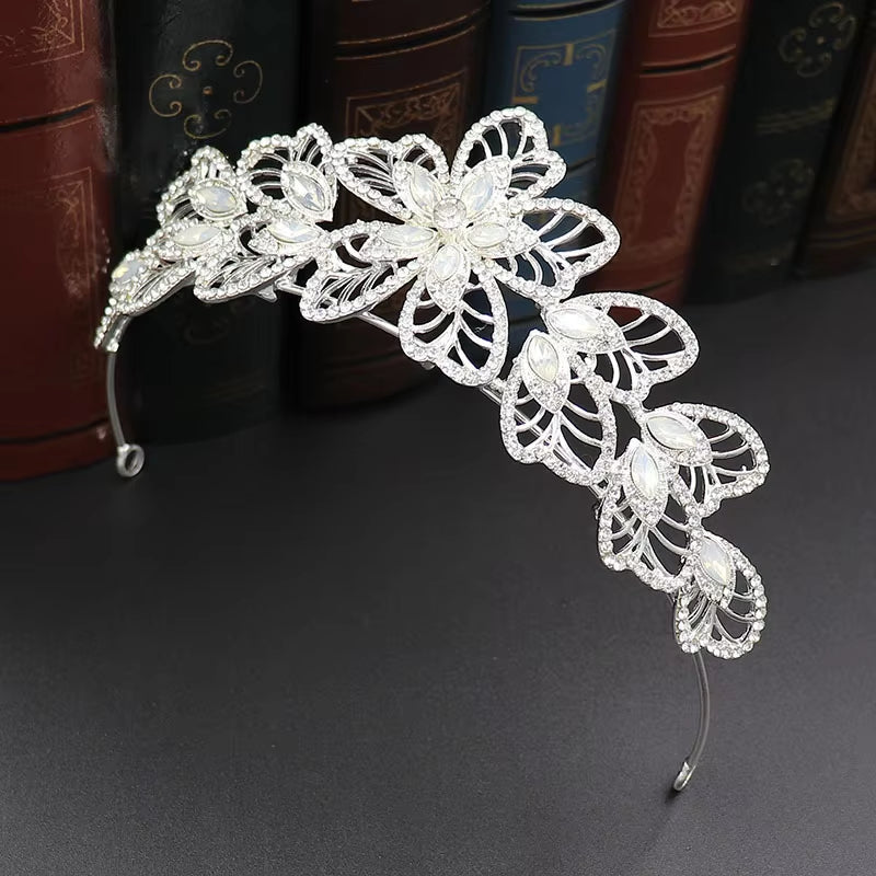 Petal Rhinestone Crown Sweet Bride Wedding Headdress Hair Accessories Tiara Hair Jewelry