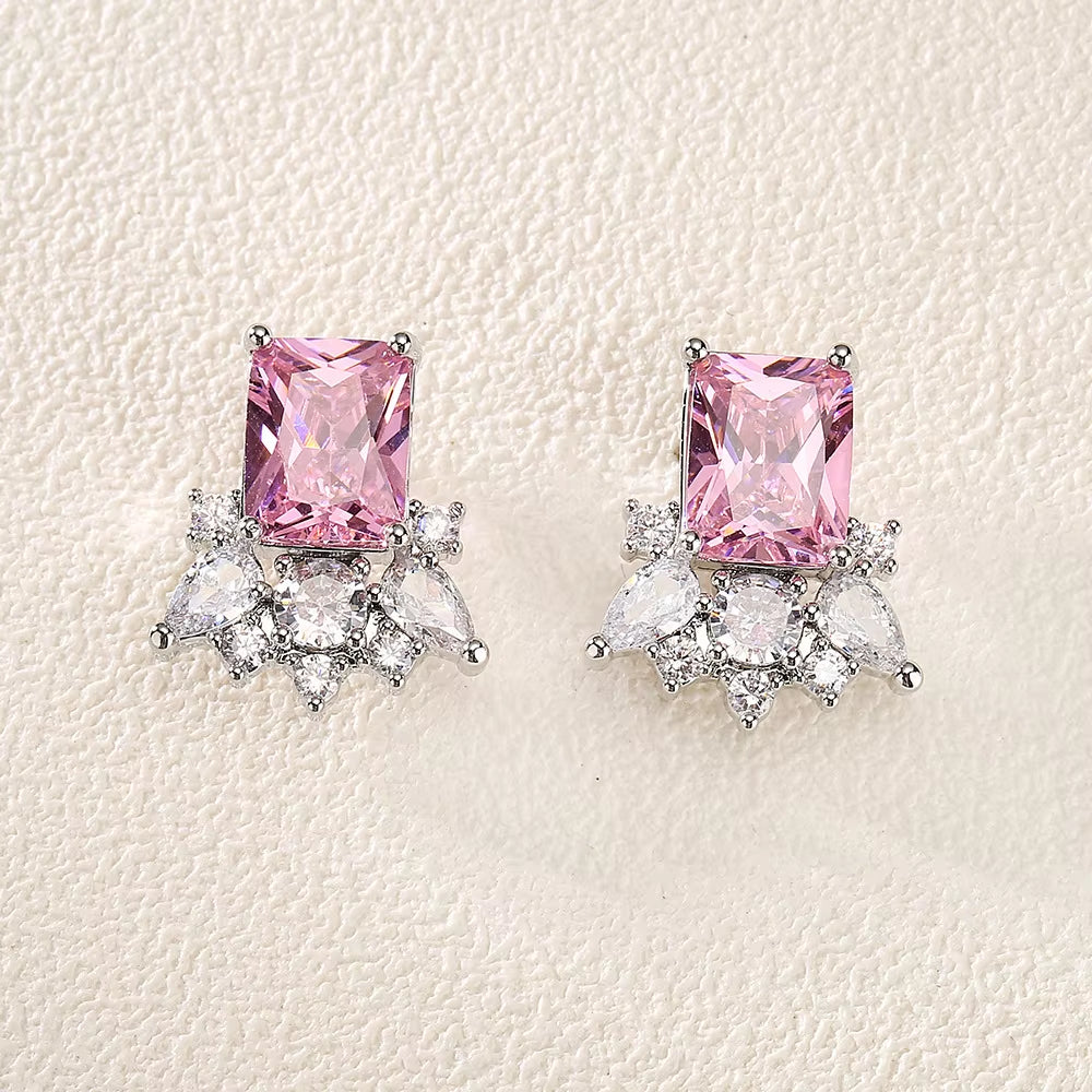 Shining Square-Cut CZ Stud Earrings - Fashion Jewelry for Women