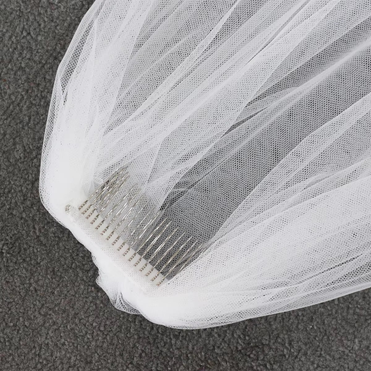 One-Layer Soft Tulle with Cut Edge and Appliqué, Long Train White Wedding Veil with Comb