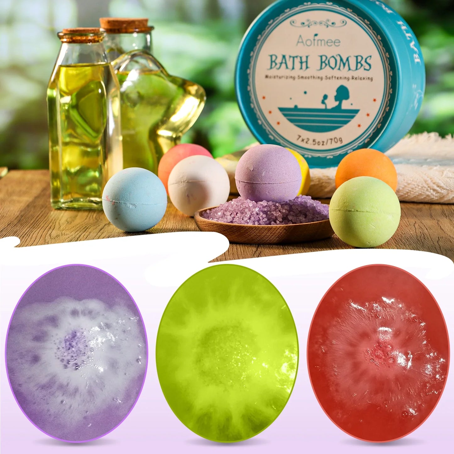 Bath Bombs Set, 7 Natural Handmade Essential Oil Spa Bubble Bomb Fizzies, for Relaxation, Moisturizing and Fun Perfect for Birthday Christmas Gifts for Her