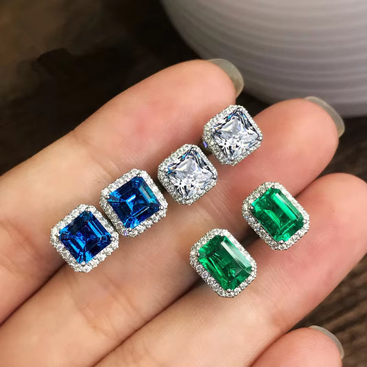 Fancy Square Stud Earrings - Green & Blue Party Jewelry for Women and Girls