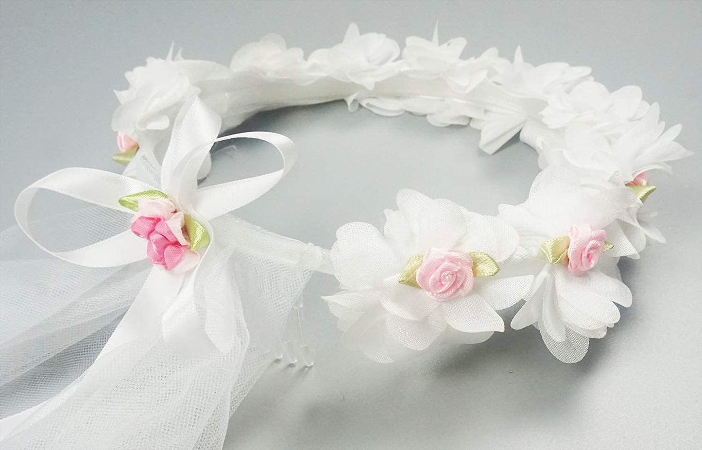 Girls Fashion Floral Headpiece Veil Rhinestone Accented Flower Crown