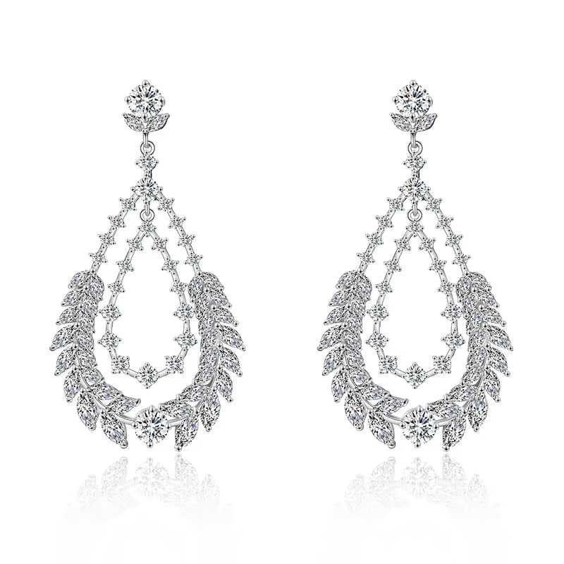 Classic Silver Drop Earrings with Zircon - Elegant European-American Style