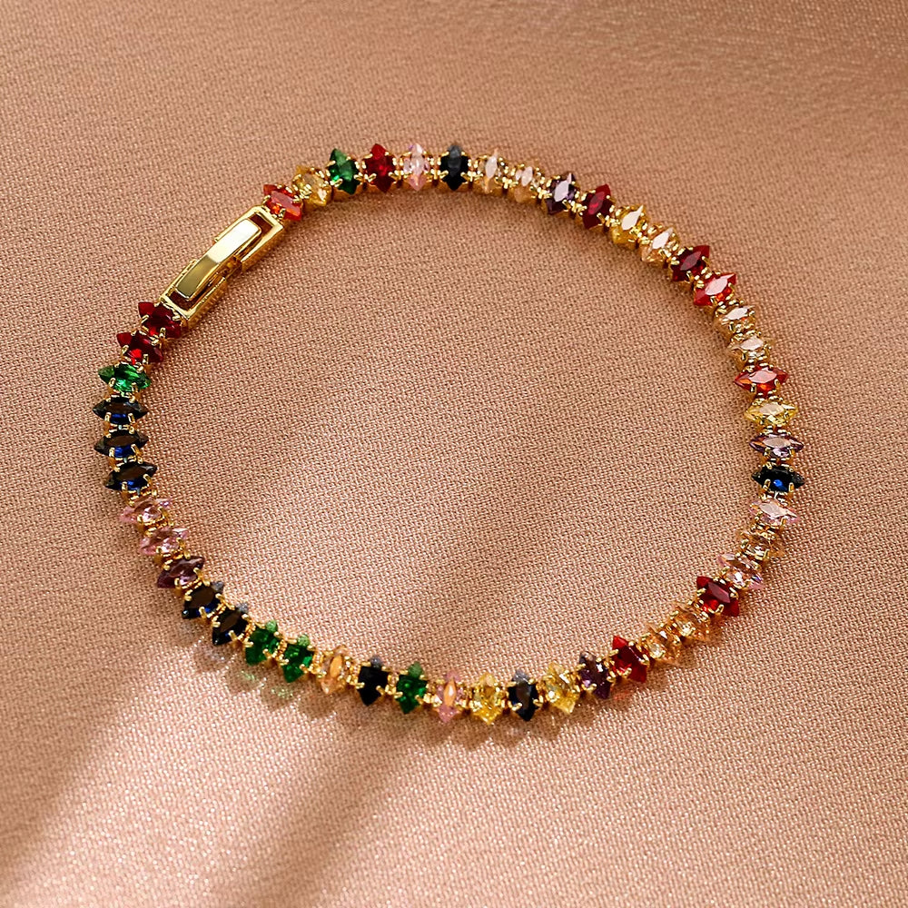 Colorful Zircon Poolside Bracelet - Easy-Wear Summer Party Jewelry