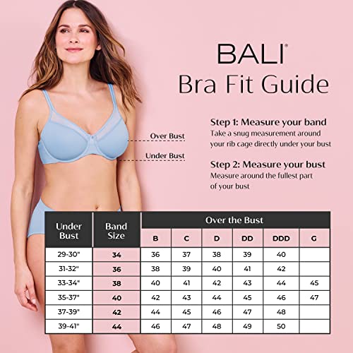 Bali Women's One Smooth U Ultra Light Illusion Neckline Underwire Bra, Nude,36B