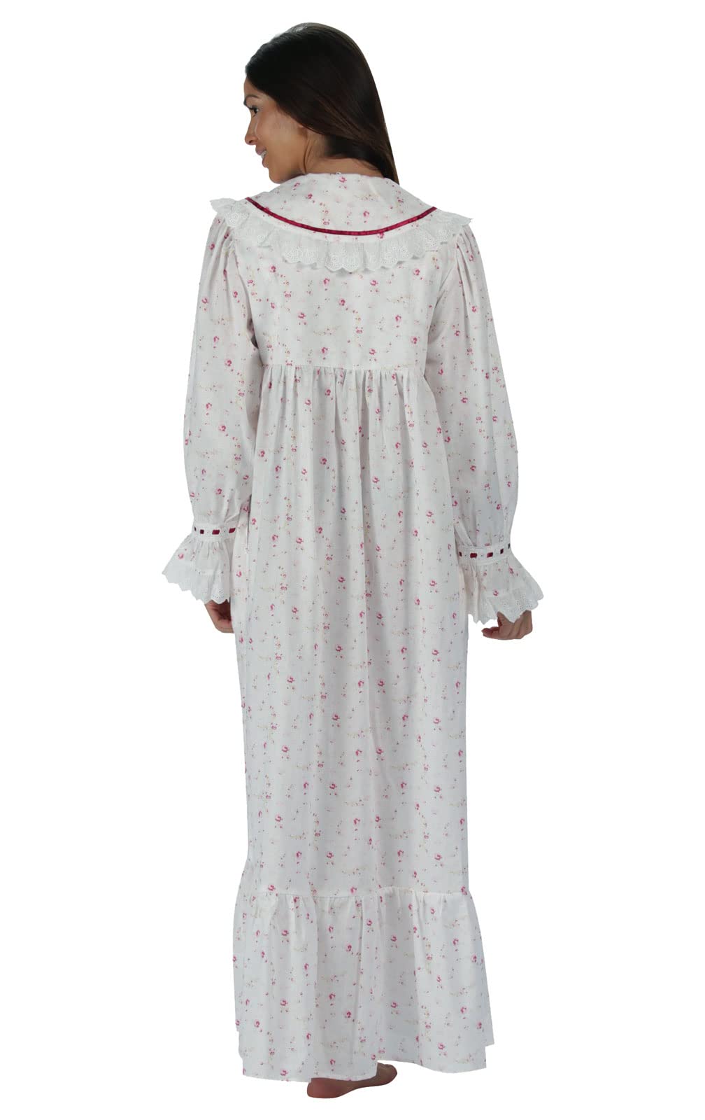 The  Victorian Nightgown - White Nightgown, Vintage Rose, XS