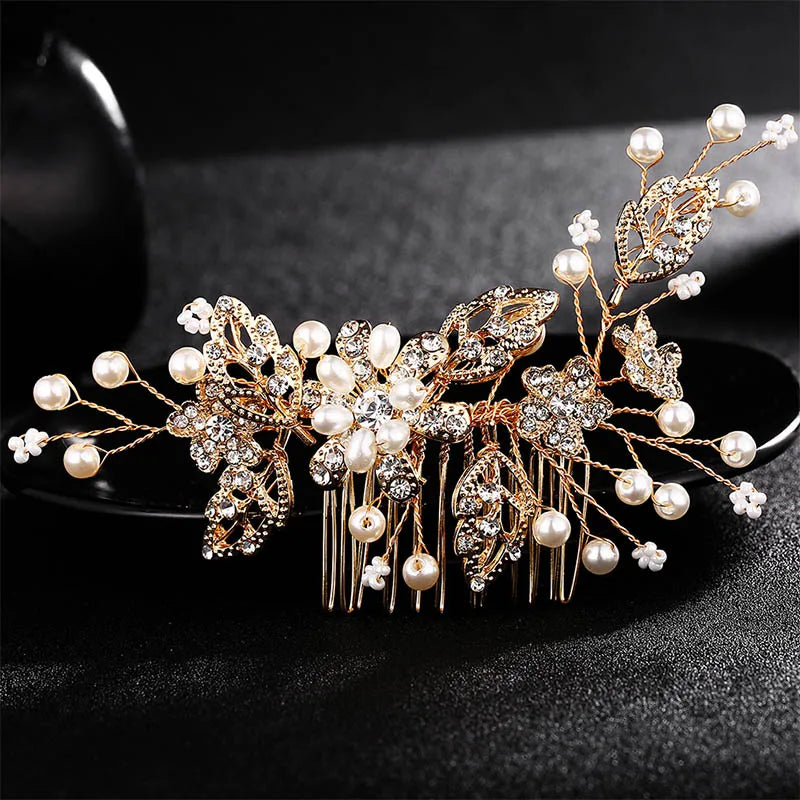 Wedding Crystal Peals Hair Combs Bridal Hair Clips Accessories Jewelry Handmade Women Head Ornaments Headpieces for Bride