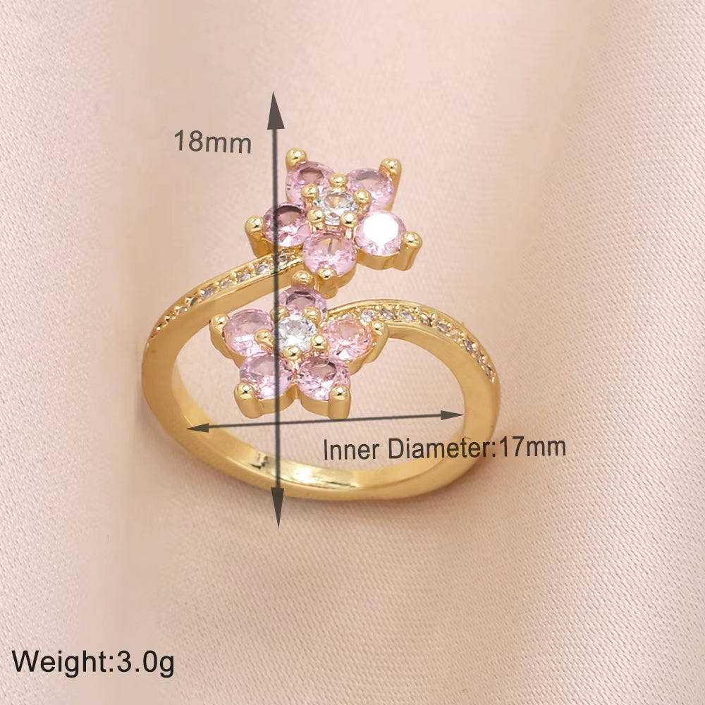 Floral Zircon Ring – Copper-Plated Real Gold Adjustable Ring