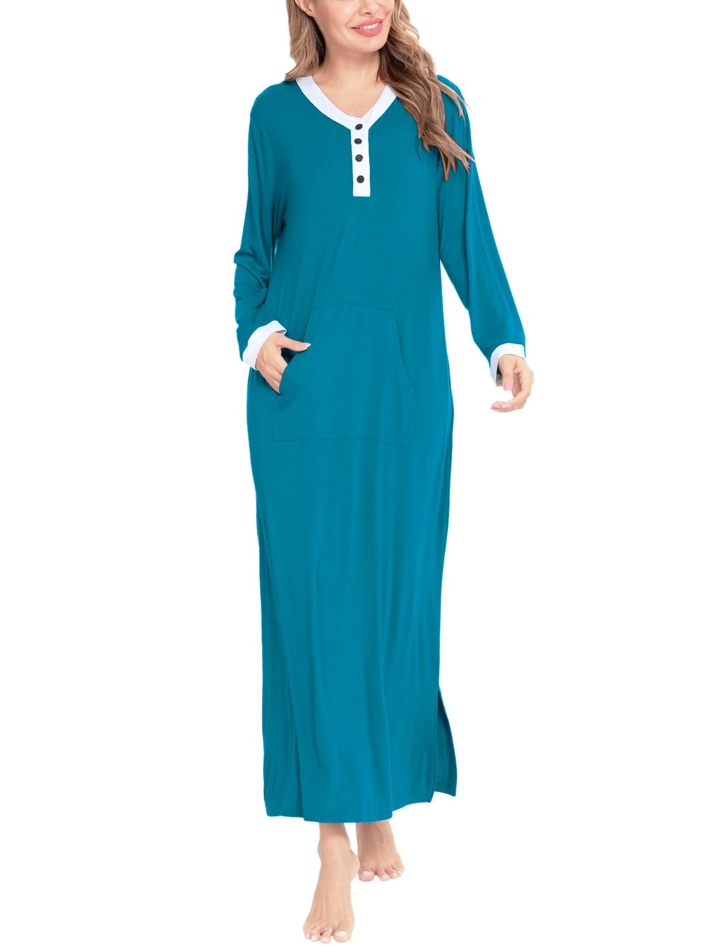 Women Long Sleeve Oversized Nightshirt, Full Length -Small