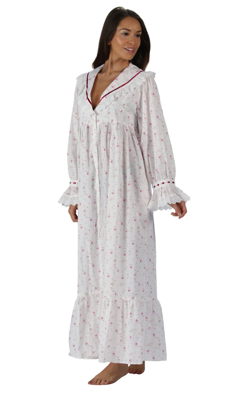 The  Victorian Nightgown - White Nightgown, Vintage Rose, XS