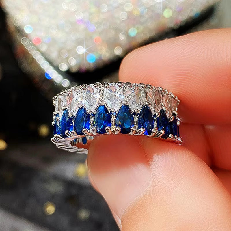 Double Row Teardrop Zircon Ring - Light Luxury CZ Design