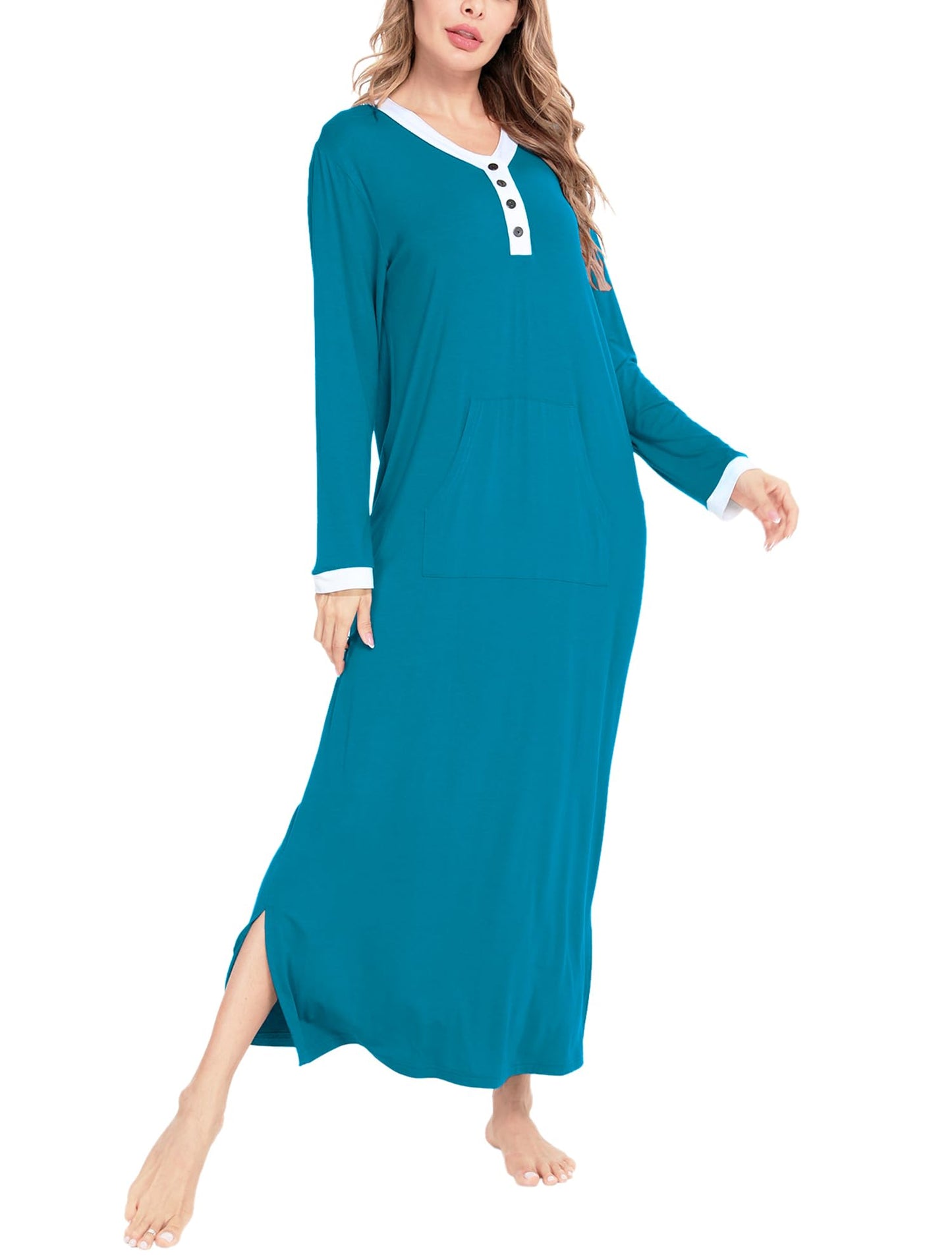 Women Long Sleeve Oversized Nightshirt, Full Length -Small