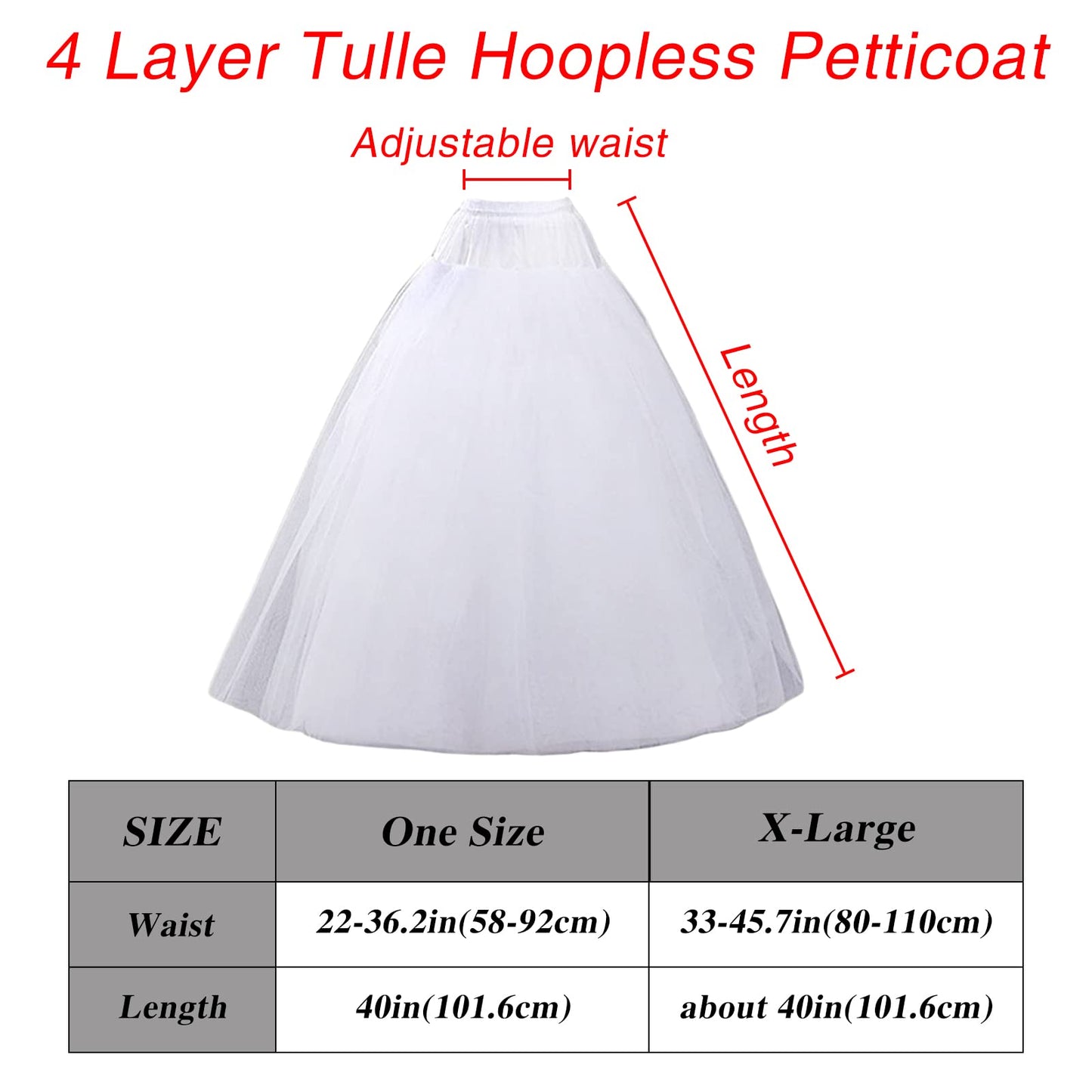 Petticoats for Women Hoopless Petticoat Crinoline Underskirt Skirt 4 Layers Floor Length Ball Gown Slips for Wedding Dress