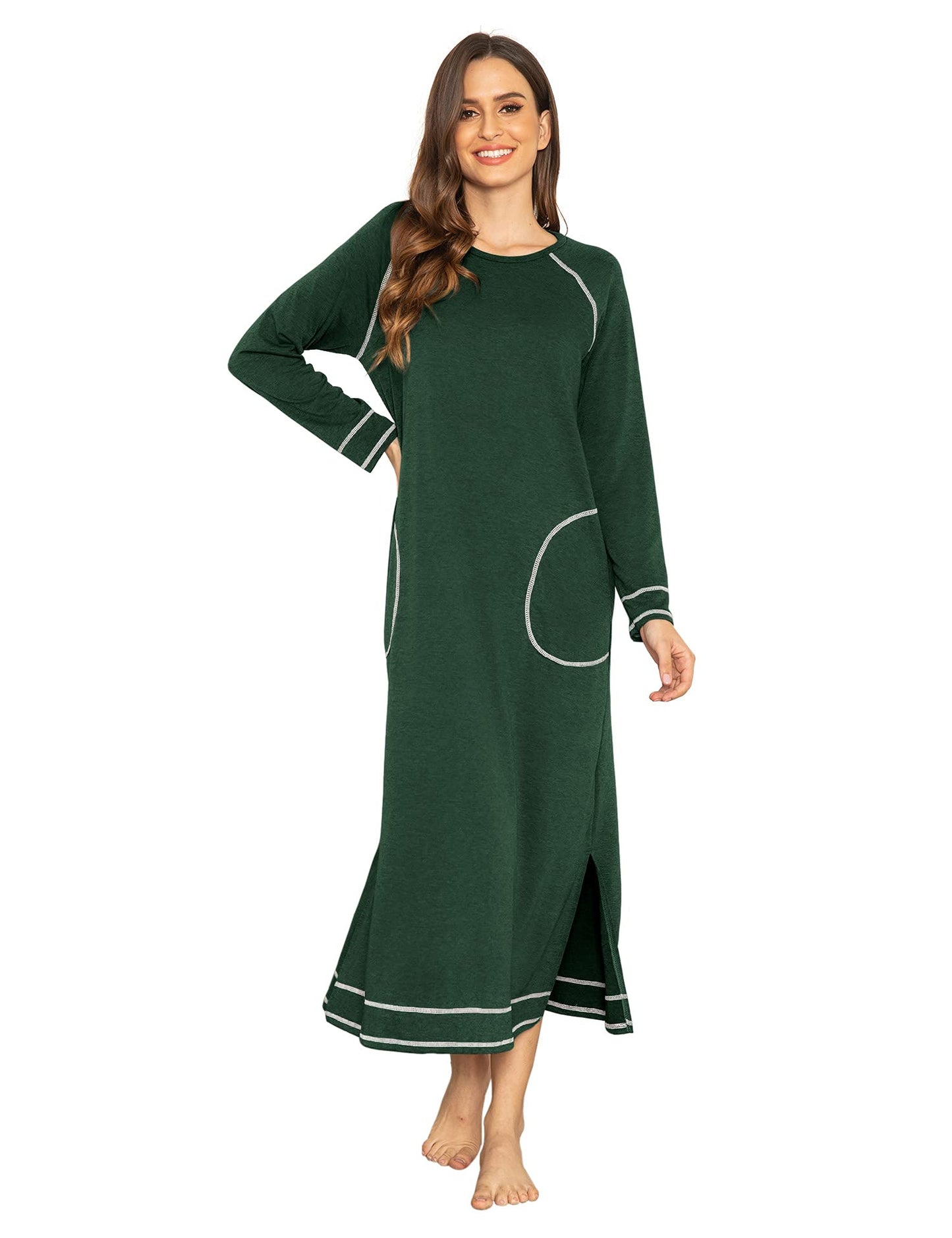 Women's Long Sleeve Nightgown, Round Neck,Full Length