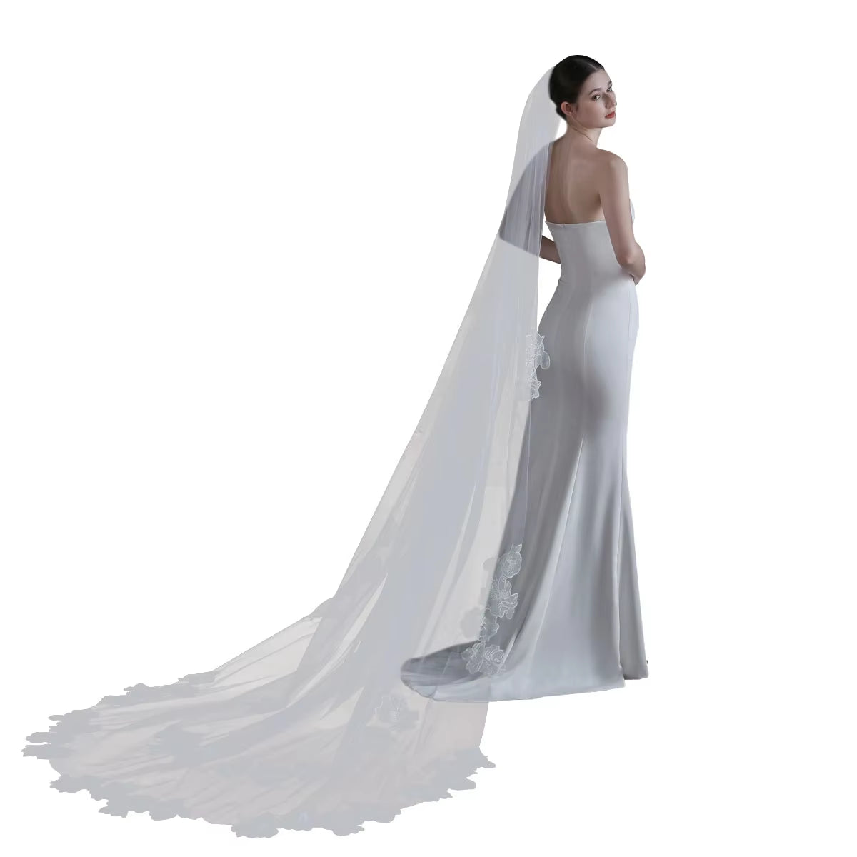  Wedding Bridal Cathedral Veil One-Layer Tulle Lace edge