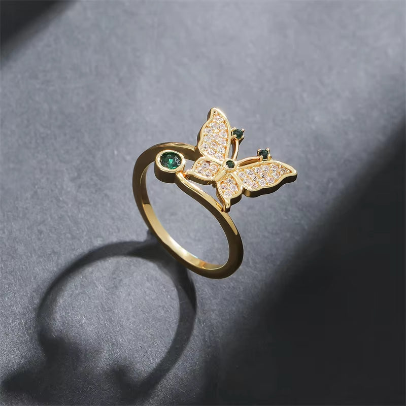 Gold Butterfly Swivel Ring 