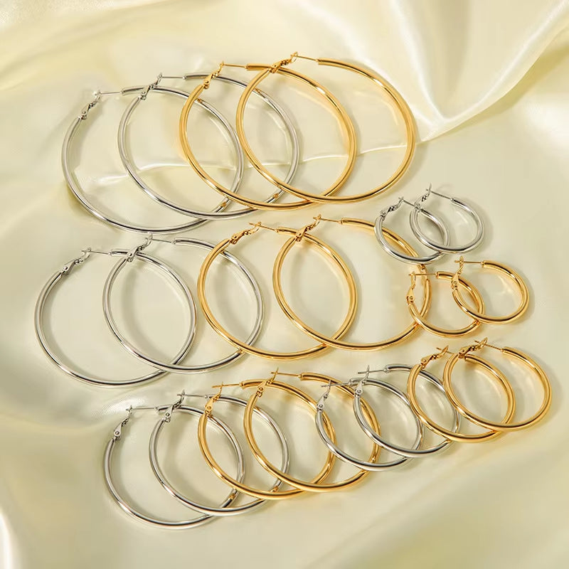 Exaggerated 18K Gold-Plated Stainless Steel Hoop Earrings