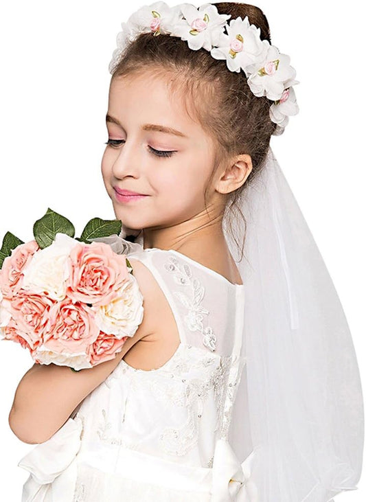 Girls Fashion Floral Headpiece Veil Rhinestone Accented Flower Crown