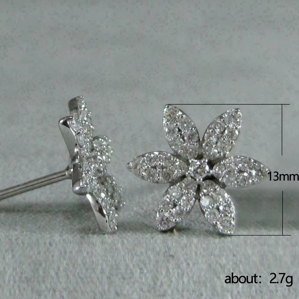 Cute Snowflake Stud Flower Zircon Custom Bridal Crystal Earrings 