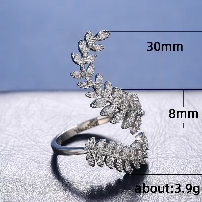 Special Design Bridal Ring – Creative Plant Leaf Long CZ Zirconia Ring for Brides and Women