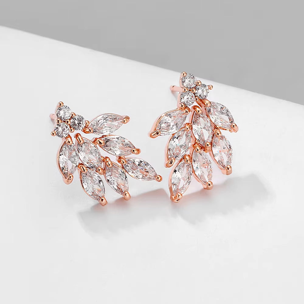 Marquis-Cut CZ Clip-On Bridal Earrings - Curved Crystal Clusters for Weddings and Bridesmaids